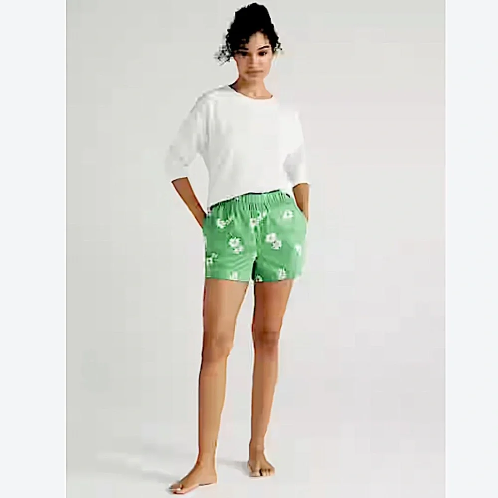 💕5️⃣for25 Joyspun Green and White Floral Athletic Sleep Shorts with pockets NWOT
